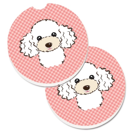 Carolines Treasures Checkerboard Pink and White Poodle  Cup Holder Car Coaster, PK2 BB1257CARC